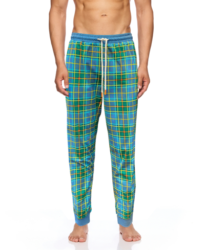 Joe Boxer Men's Super Soft Drawstring Plaid Joggers With Pockets In Medium Blue