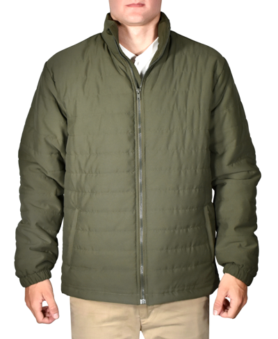 Vintage Men's Quilted Full-zip Stand-collar Puffy Jacket In Olive