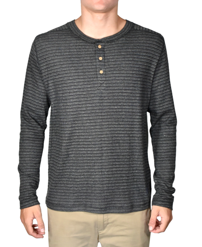 Vintage Men's Yarn-dyed Ribbed Long Sleeve Henley Shirt In Charcoal
