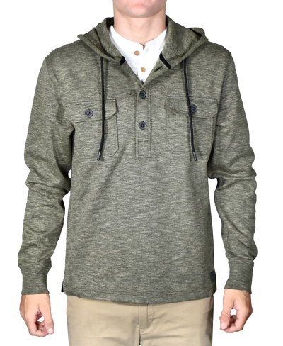 Vintage Men's Slub Knit Solid Drawstring Hoodie In Moss Heather