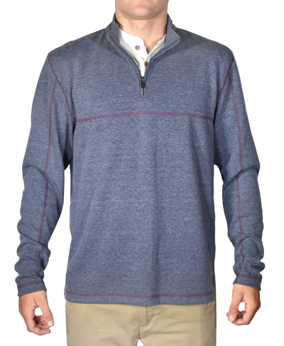 Vintage Men's Stretch Quarter-zip Long-sleeve Topstitched Sweater In Char Blue Heather