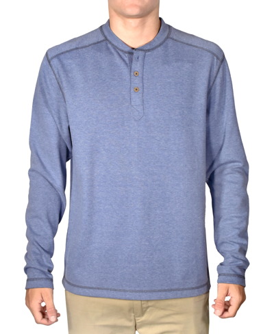 Vintage Men's Stretch Button-placket Topstitched Henley Shirt In Blue Heather