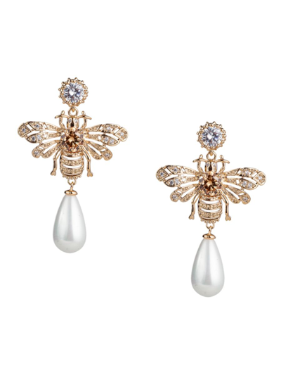 Eye Candy La Women's Bee Nice 18k Goldplated, Cubic Zirconia & Pearl Drop Earrings In Brass