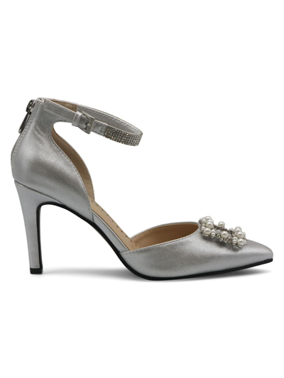 Adrienne Vittadini Women's Nirvana Faux Suede Ankle Strap Pumps In Silver