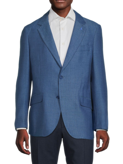 Tailorbyrd Classic Herringbone Two Button Notch Lapel Sport Coat In Blue