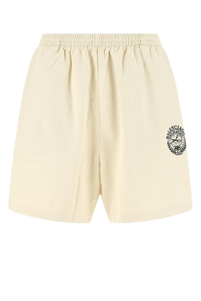Balenciaga Campaign-logo Embroidered Cotton-jersey Shorts In Beige