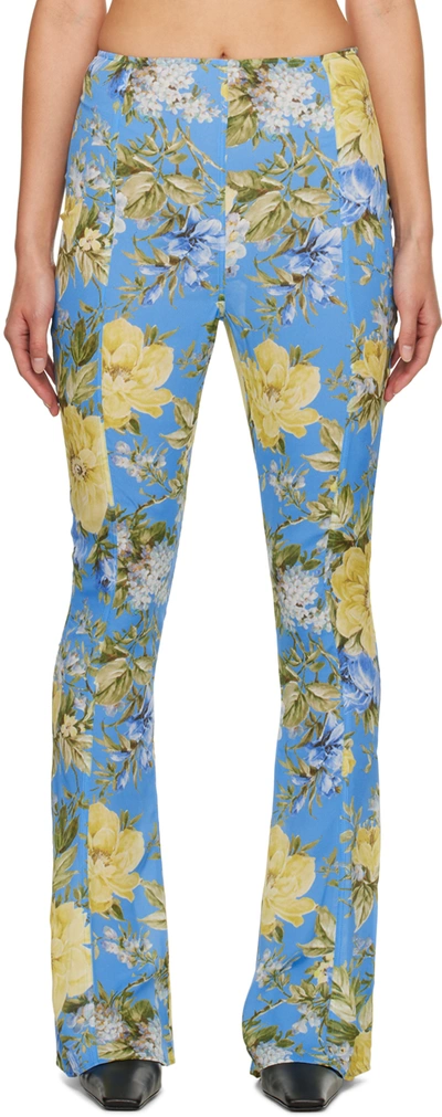 Acne Studios Flower Print Flared Trousers In Blue