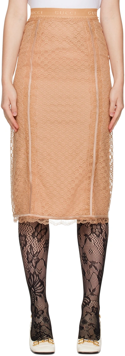 Gucci Gg-embroidered Lace Midi Skirt In Neutrals