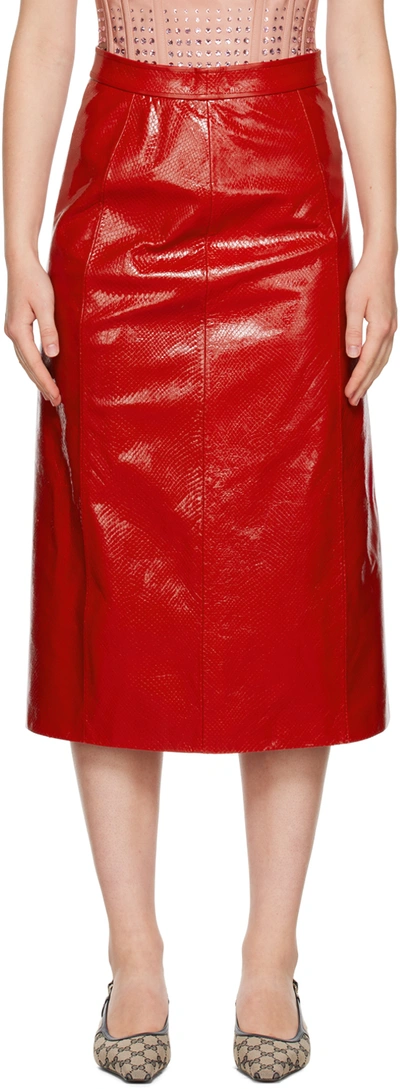 Gucci Python Print Leather Skirt In Red