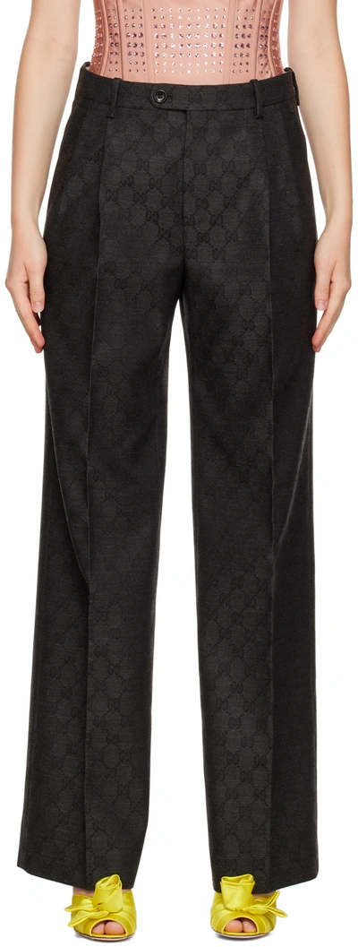 Gucci Gg-embroidery Tailored Trousers In Grey