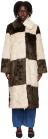 Stand Studio Nino Checked Faux-shearling Coat In White,brown