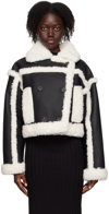 Stand Studio Shearling Trim Cropped Jacket In 89100 Black/off Whit