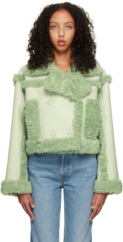 Stand Studio Ssense Exclusive Green Kristy Faux-shearling Jacket In Frosty Green