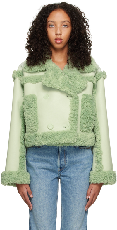 Stand Studio Ssense Exclusive Green Kristy Faux-shearling Jacket In Sage Green