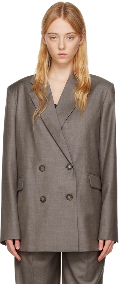 Loulou Studio Donau Wool Double-breasted Blazer In Brown Melange