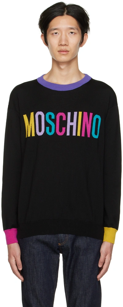 Moschino Logo Intarsia Wool Knit Sweater In Black