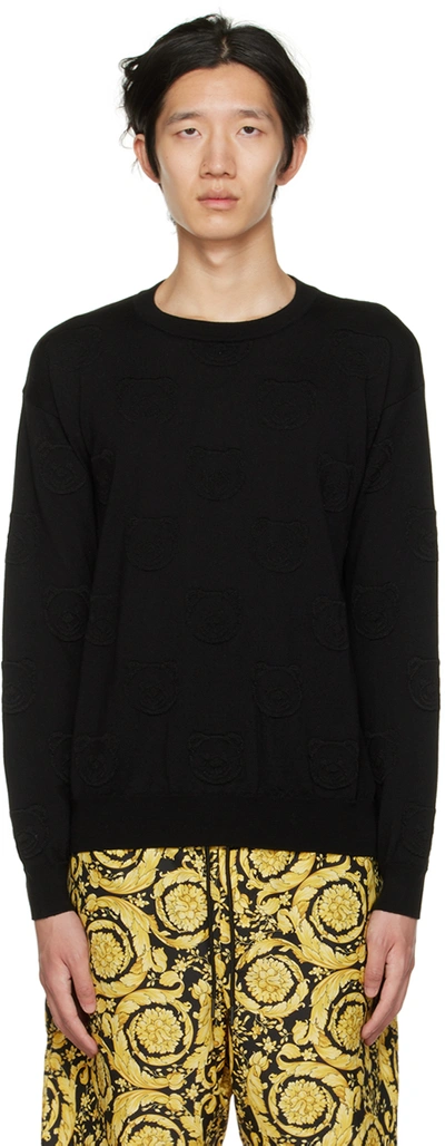 Moschino Teddy Intarsia Wool Knit Sweater In Black