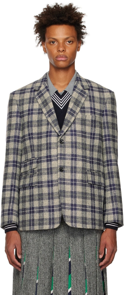 Thom Browne Madras-checked Wool-twill Blazer In Gray