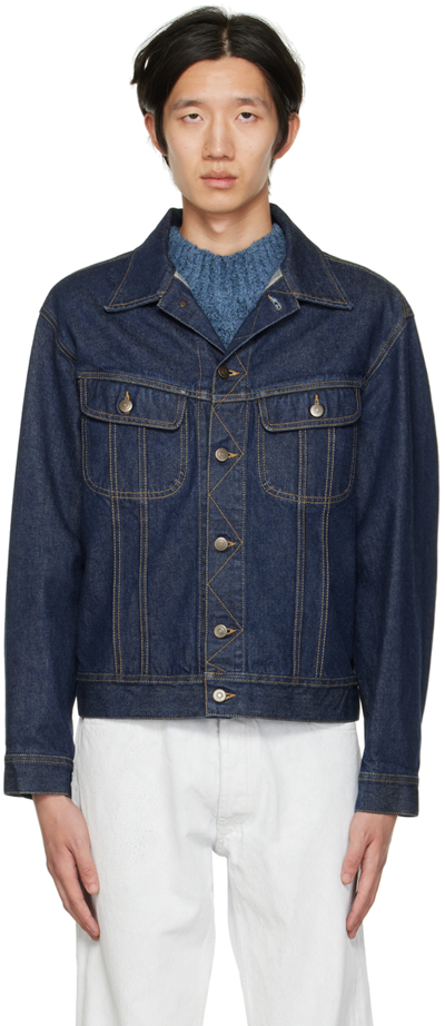 Maison Margiela Blue Zigzag Denim Jacket In Blau