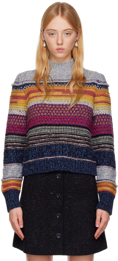 Chloé Multicolor Stripe Jumper In Grey