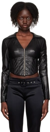 STAUD BLACK BRUSHES FAUX-LEATHER BLOUSE