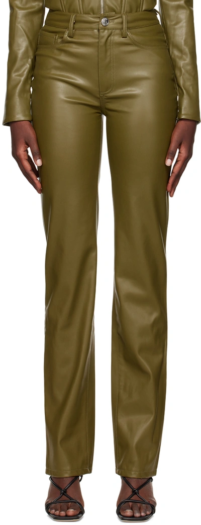 Staud Khaki Chisel Faux-leather Pants In Green