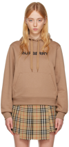 Burberry Womens Logo Detailed Drawstring Hoodie In Camel