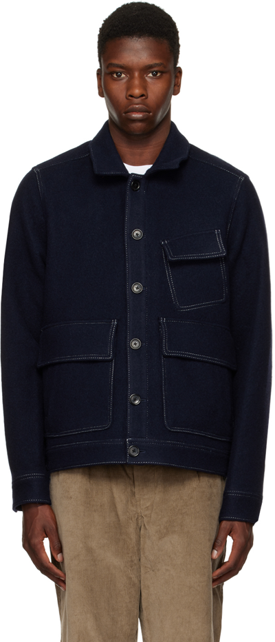 Ps By Paul Smith Cropped Top-stitch Jacket In Navy
