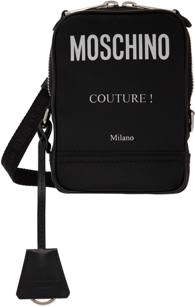 Moschino Label Messenger Crossbody Bag In Black