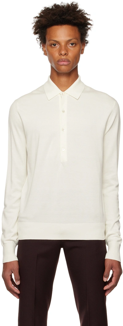Tom Ford Off-white Four-button Long Sleeve Polo In N11 Milk