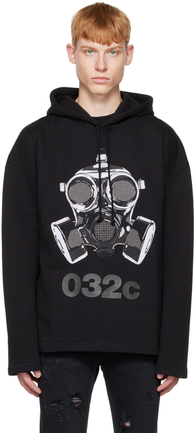 032c Oversized Mask Hoodie Black Cotton Hoodie With Gas Mask Print - Oversized Mask Hoodie