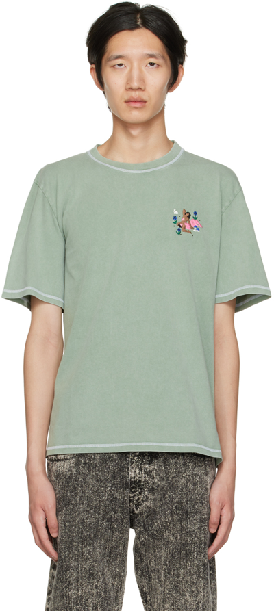 Carne Bollente Green Pussy Peony T-shirt In Washed Green