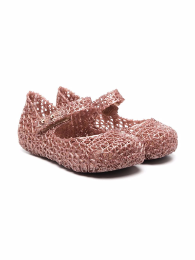 Mini Melissa Kids' Girl's Campana Papel Glitter Cutout Mary Jane Shoes, Baby/toddlers In Pink Glitter