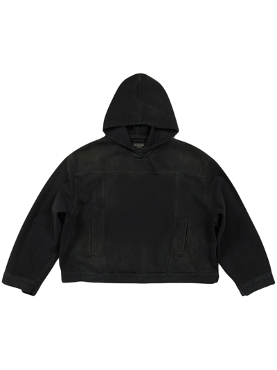 Balenciaga Matte-effect Denim Hoodie In Matte Black