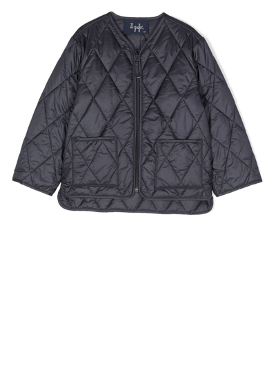 Il Gufo Kids' Diamond-quilted Zipped Jacket In Blue