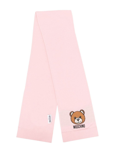 Moschino Kids' Teddy Bear Intarsia-knit Scarf In Pink