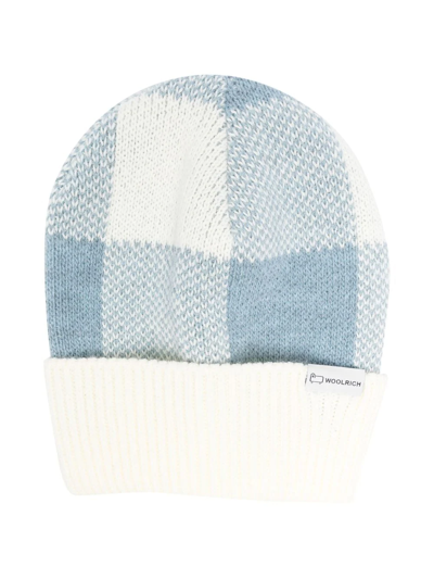 Woolrich Kids' Knitted Check Beanie In Blue
