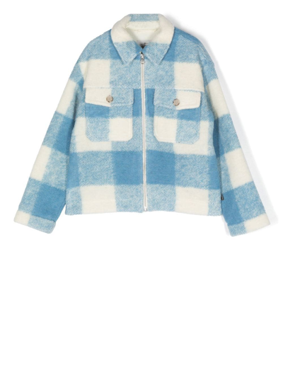 Woolrich Teen Check-print Knitted Jacket In Light Blue