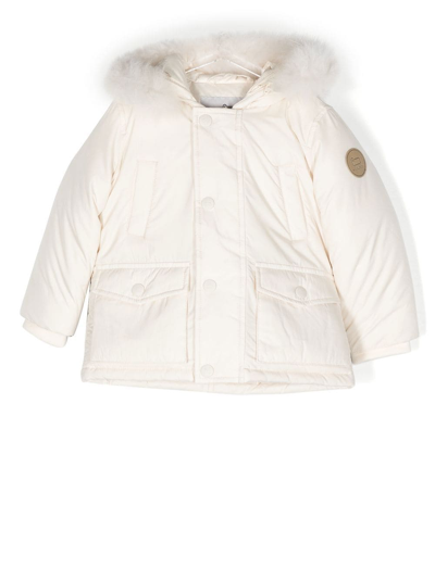 Woolrich Babies' Down-padded Hooded Parka Coat In Panna