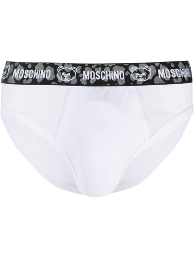 Moschino Logo-waistband Cotton Briefs In White