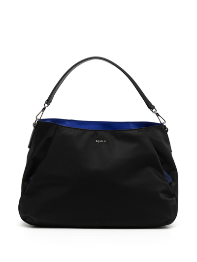 Agnès B. Logo-plaque Satin Shoulder Bag In Black