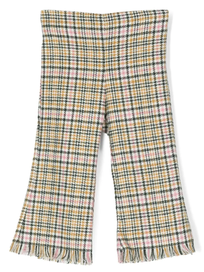 La Stupenderia Kids' Check-pattern Fringed Trousers In Neutrals