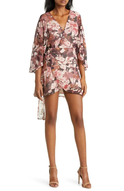 Btfl-life Ischia Floral Print Wrap Minidress In Brown