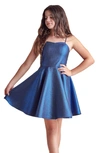 Un Deux Trois Kids' Girl's Fit-&-flare Satin Dress In Cobalt