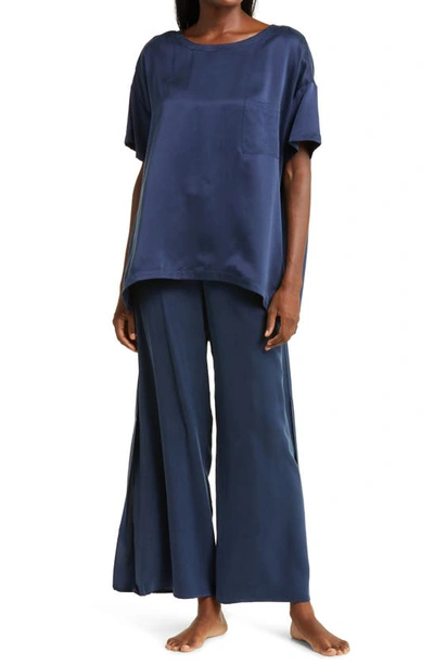 Lunya Washable Mulberry Silk T-shirt Pajamas In Deep Blue