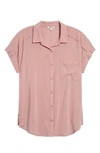 Splendid High-low Cotton Blend Button-up Shirt In Light Rose