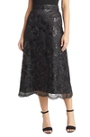 Anne Klein Leaf Sequin A-line Midi Skirt In Anne Black