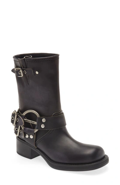 Miu Miu Harness Biker Boot In Nero ModeSens