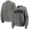 Pressbox Heathered Gray Michigan Wolverines Moose Applique Quilted Crewneck Sweatshirt In Heather Gray