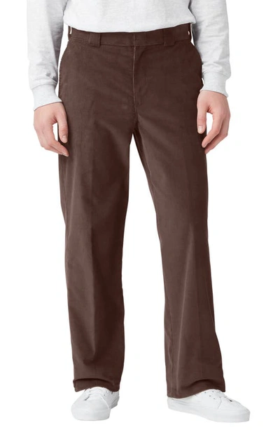 Dickies Flat Front Corduroy Pants In Chocolate Brown